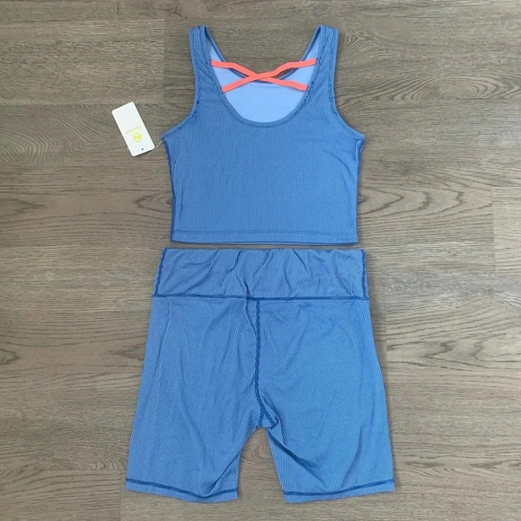 Nautica‎ Competition Ribbed Crop Top + Biker Short Set - Size M - Blue - NWT - Picture 2 of 11